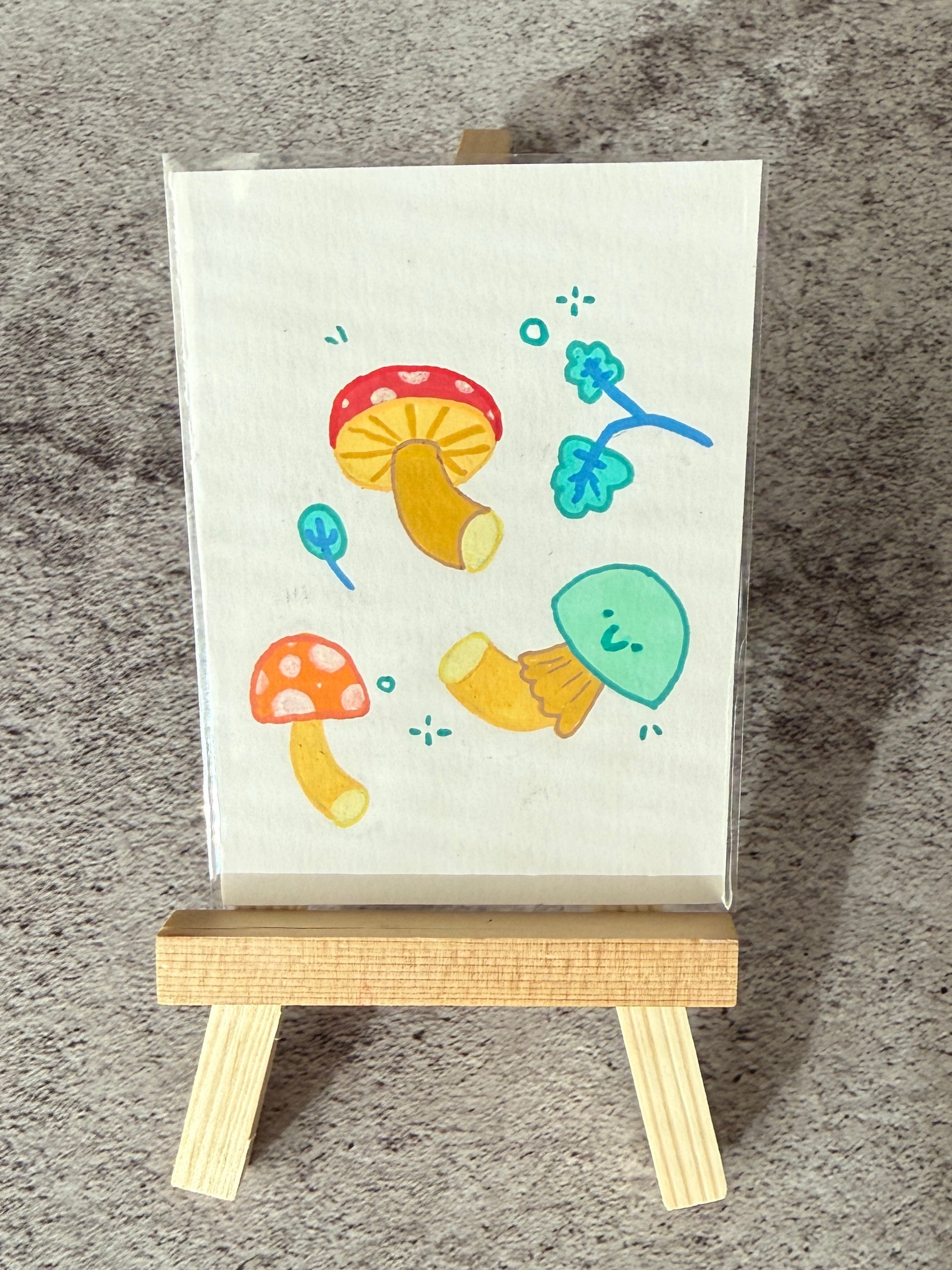 ACEO Original Mini Art "Cutie Shrooms” 2.5x3.5 // shrooms // nature // outdoors // gift //