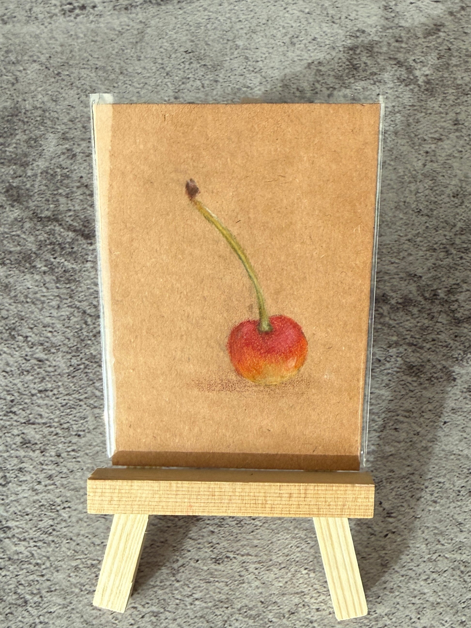 ACEO Original Mini Art "Cherry” 2.5x3.5 // pencil // food // fruit // gift //