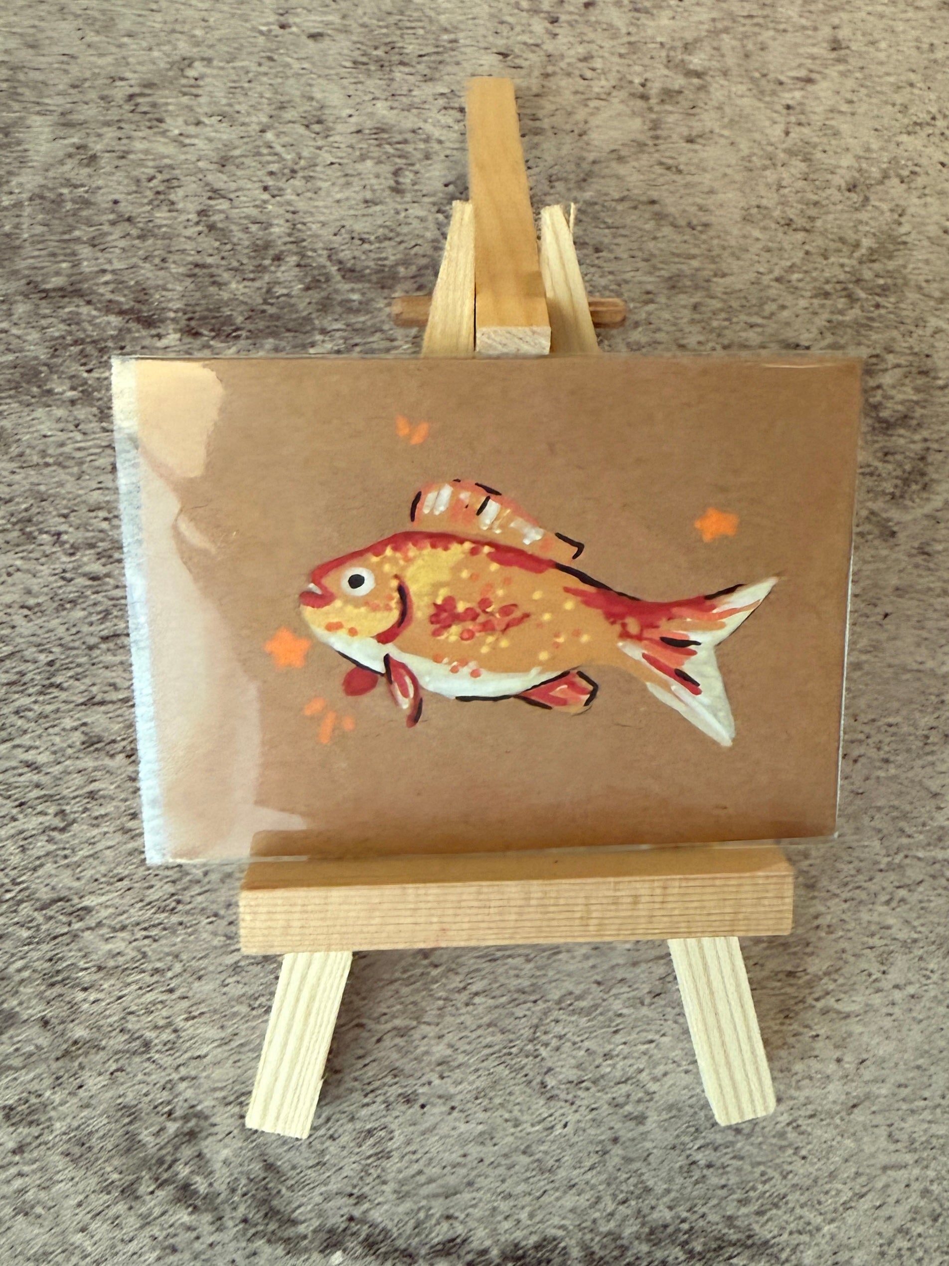 ACEO Original Mini Art "Orange Fishy” 2.5x3.5 // cute // fish // ocean // animal //