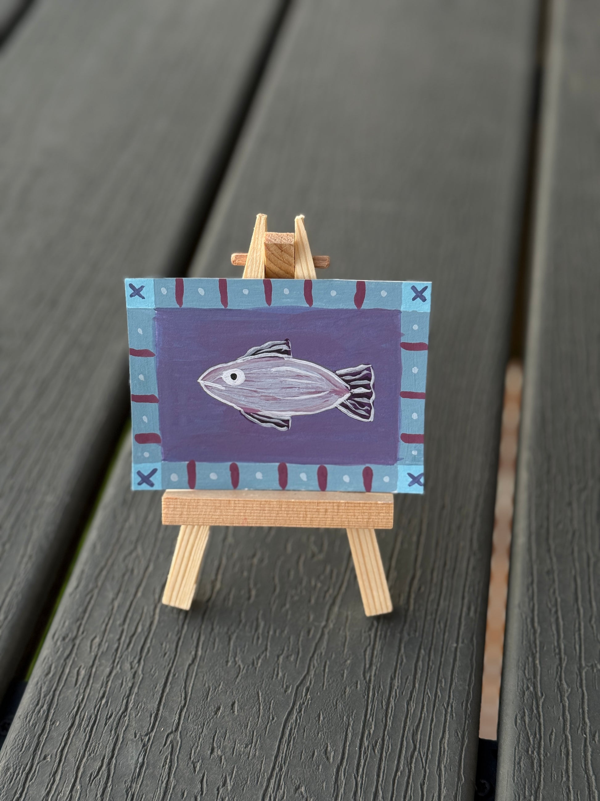 ACEO Original Mini Art "Blue & Purple Fish” 2.5x3.5