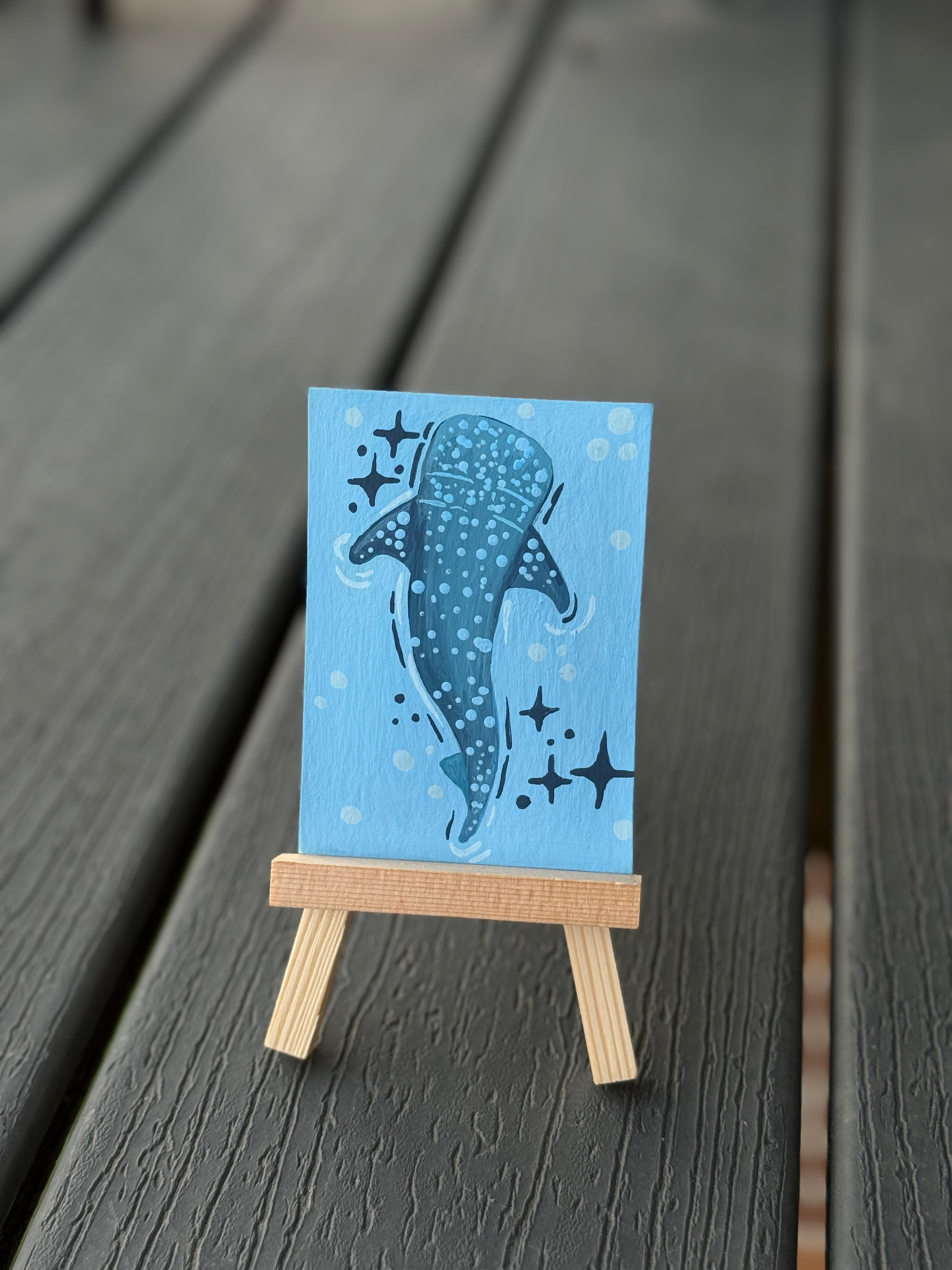 ACEO Original Mini Art "Twinkle Whale Shark” 2.5x3.5