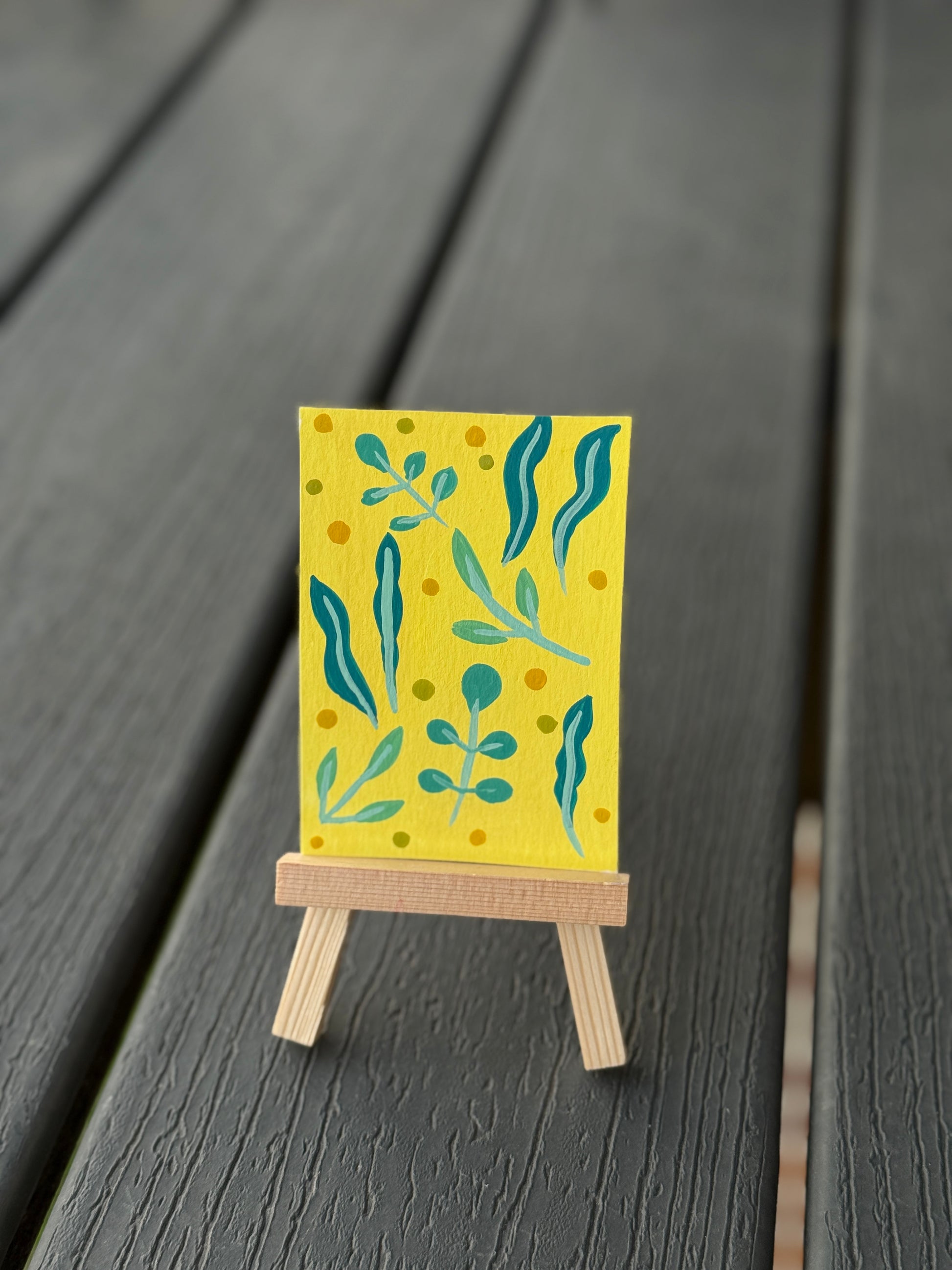 ACEO Original Mini Art "Green & Yellow Plants” 2.5x3.5