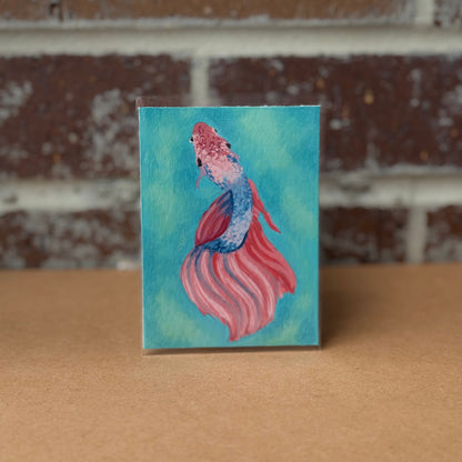 ACEO Original Mini Art "Cotton Candy Betta” 2.5"x3.5"