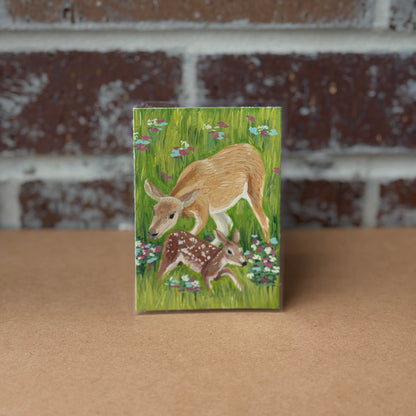 ACEO Original Mini Art "Playing Fawn” 2.5"x3.5"