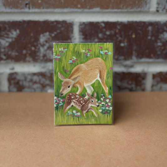 ACEO Original Mini Art "Playing Fawn” 2.5"x3.5"