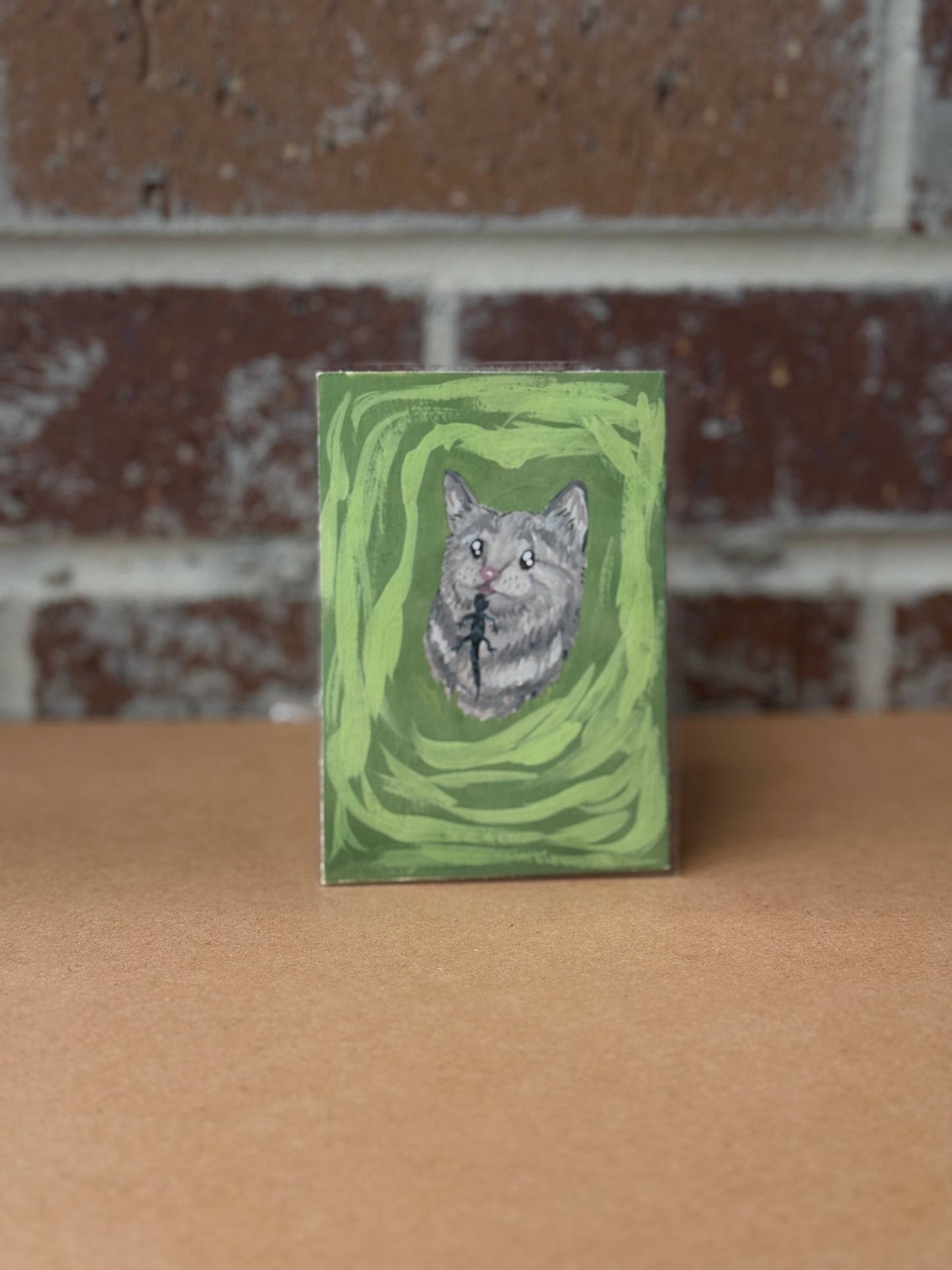 ACEO Original Mini Art "Lizard Dangle” 2.5"x3.5"